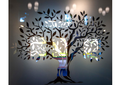 Tree etched into glass
