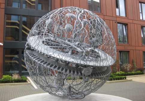 Large spherical metal sculpture