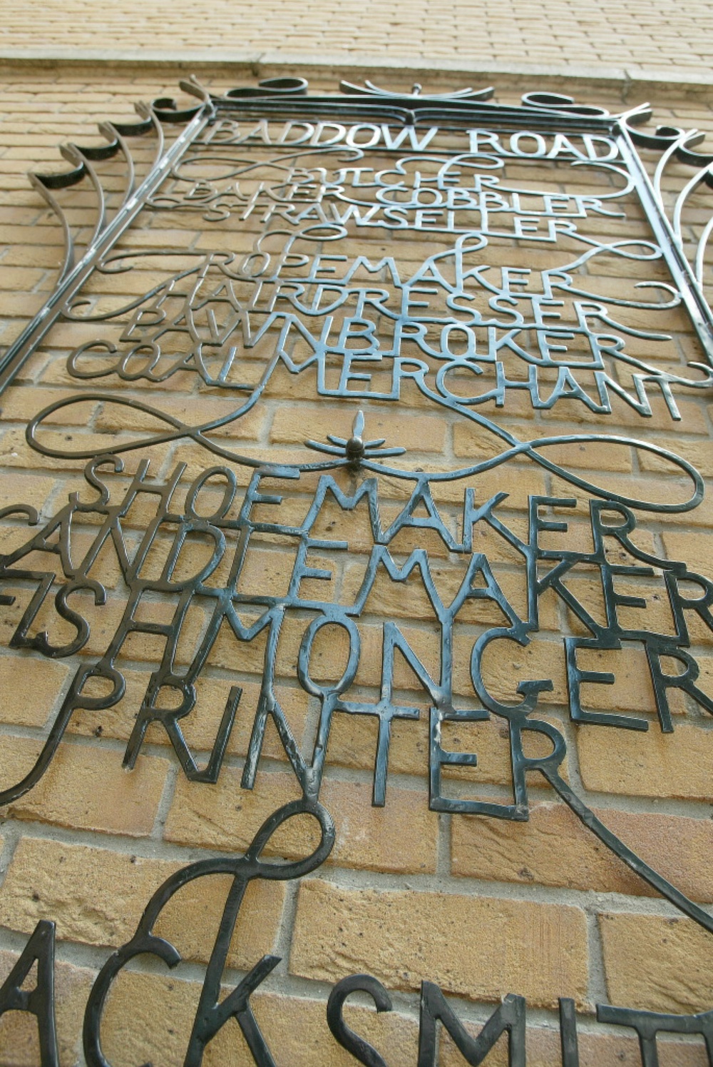 Words formed out of metal to describe local historic trades