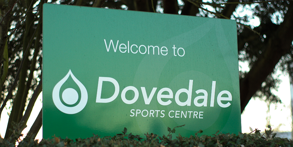 Green 'Welcome to Dovedale Sports Centre' sign