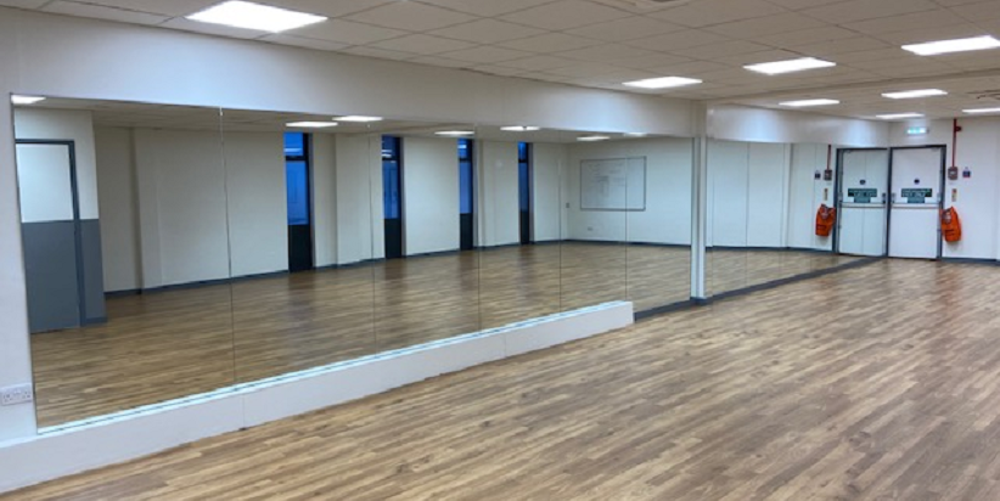 Exercise studio at Dovedale Sports Centre with one mirrored wall 