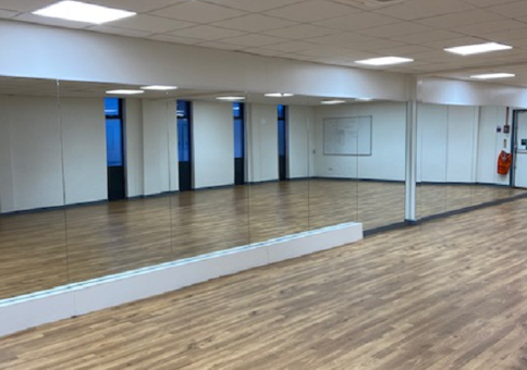 Exercise studio at Dovedale Sports Centre with one mirrored wall 