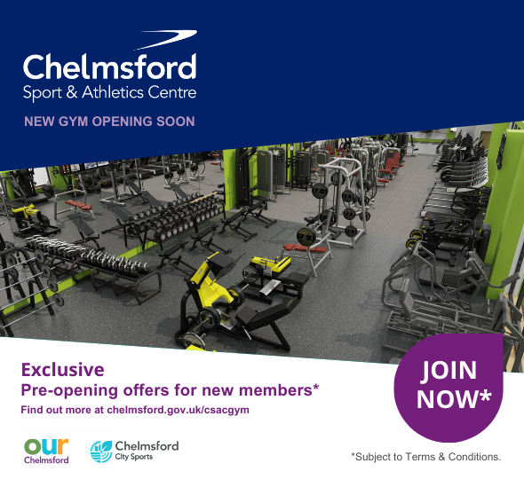 Chelmsford Sport and Athletics Centre. New gym opening soon. Exclusive pre-opening offers for new members (subject to terms and conditions)