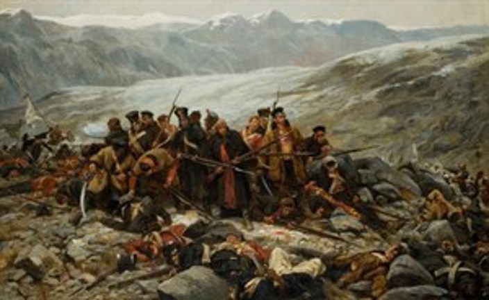 Painting depicting soldiers in battle