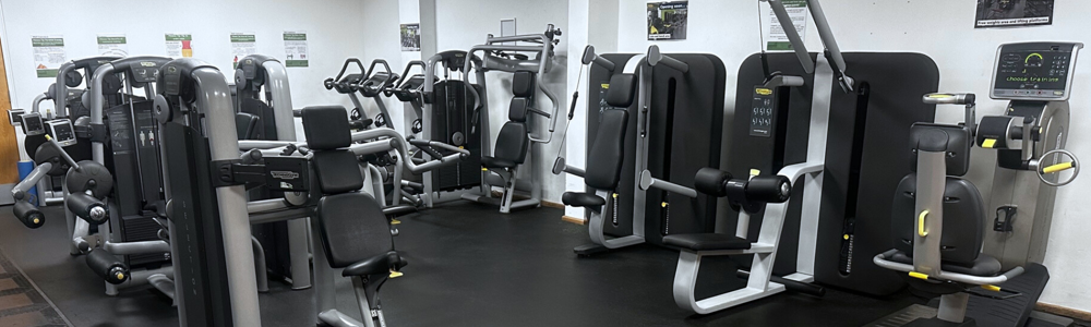 The current temporary gym at Chelmsford Sport and Athletics Centre, including rows of resistance machines.