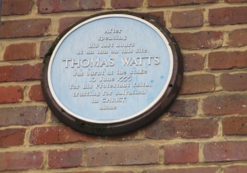 Blue plaque for Thomas Watts, a Protestant martyr