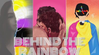 A selection of artwork with the text reading 'Behind the Rainbow'