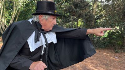 Museum volunteer, Chris Scott, dressed as Witchfinder General Matthew Hopkins.