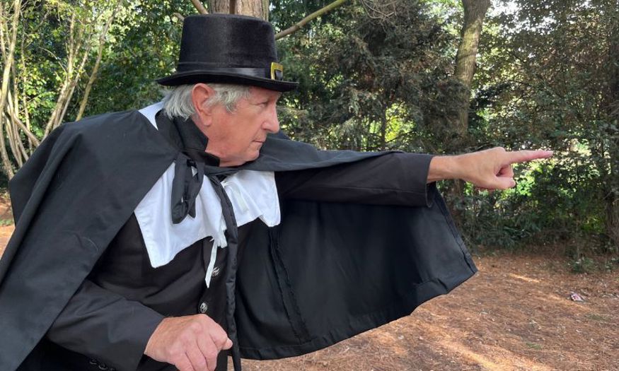 Museum volunteer, Chris Scott, dressed as Witchfinder General Matthew Hopkins.