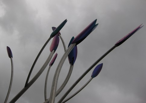 Stainless steel sculpture representing plant growth