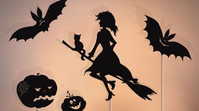 jack-o'-lanterns, bats and witch shadow puppets.  