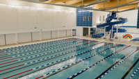 Main pool with lane ropes with flume in background preview